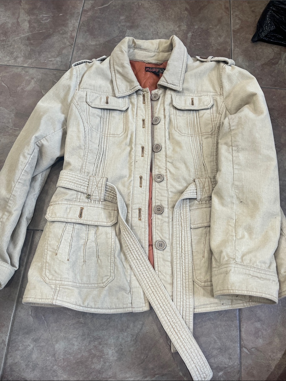 Mudd Cream Corduroy Belted Jacket